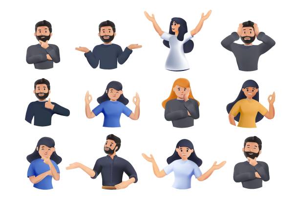 Big collection of various people's facial emotion expression, happy, sad, shocked, scared, angry, laughing, crying, 3D. Big collection of various people's facial emotion expression, happy, sad, shocked, scared, angry, laughing, crying, etc 3D. 3D illustration, cartoon characters set drawing of the how to draw a crying face stock illustrations