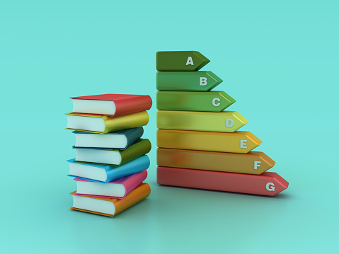 Stack of Books with Energy Diagram - Color Background - 3D Rendering