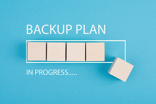 Backup plan in progress, loading bar, computer file security and online data safety for business, plan A and B concept