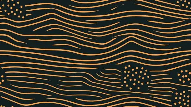 Vector illustration of Astract background with pasta, macaroni or spaghetti. Waves on a striped surface. Striped background, vector. Seamless pattern. Long horizontal banner.
