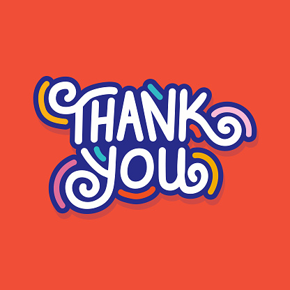 Thank you Hand drawn lettering vector illustration. Calligraphic Lettering, Modern Calligraphy for thank You. Colorful typography of Thank you greeting card.