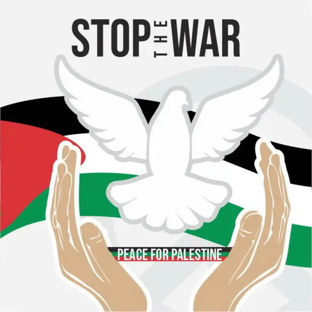 Vector illustration of Free Palestine. No war. Flag of Palestine. Support for Palestine. Peace for Palestine. Stop war.