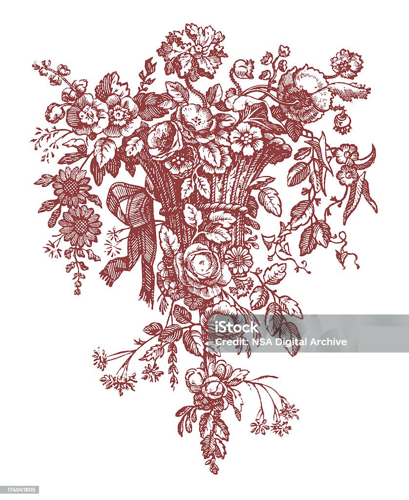 Antigo vermelho Floral Vinheta, elementos de Design - Ilustração de Estilo Vitoriano royalty-free