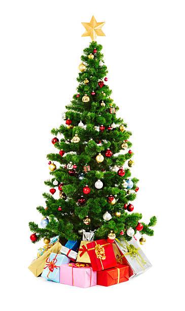 istock Decorated Christmas Tree With Presents isolated 176042035