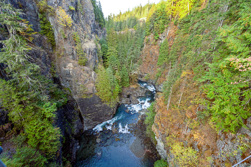 Campbell River in a Gorge below Elk Falls near Campbell River, British Columbia.