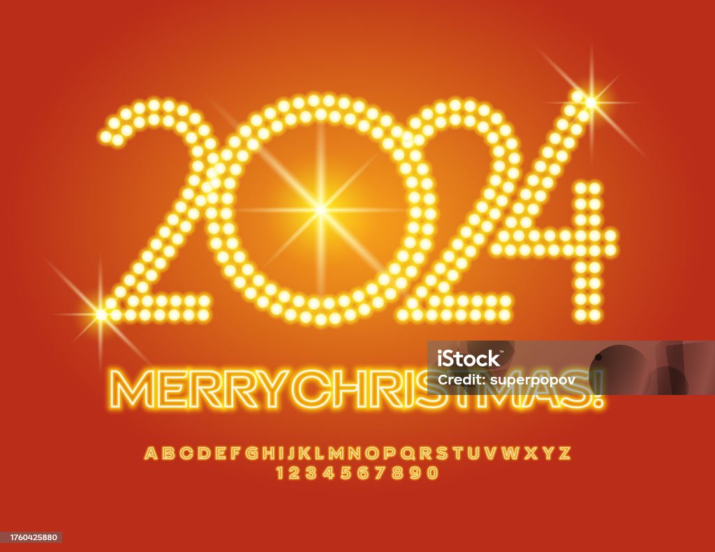 Vector Light Up Merry Christmas 2024 Greeting Card Glowing Alphabet Vector Light Up Merry Christmas 2024 Greeting Card Glowing Alphabet