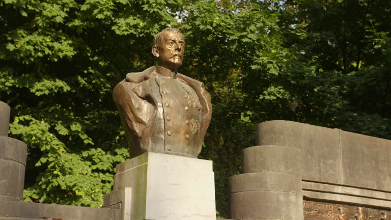 Closeup View Of Bust Monument At La Cambre Abbey On A Sunny Day In Brussels, Belgium.