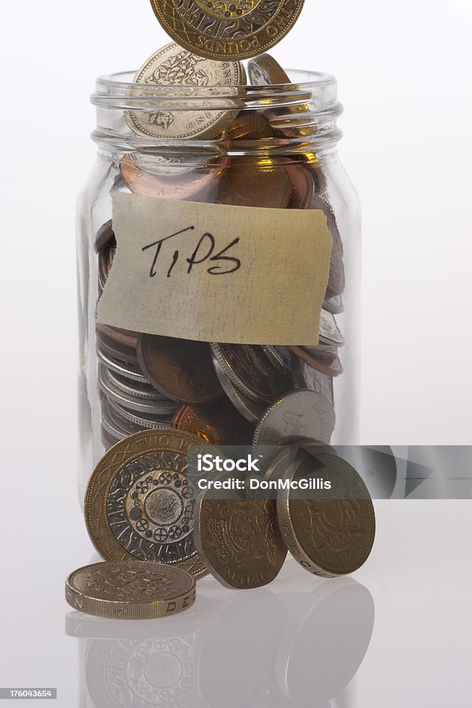 Money Jar British Tips Financial Concept Tips UK Context British Coin Stock Photo