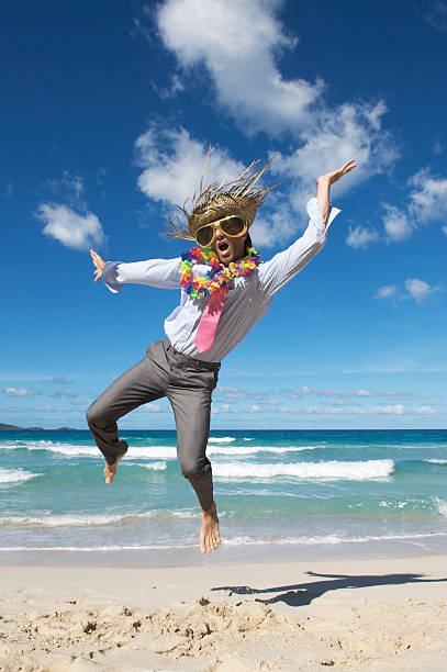 istock Businessman Tourist Goes Crazy on the Beach 176045005