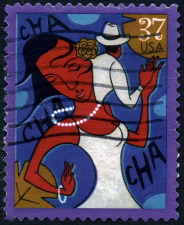 A 37 cent United States postage stamp commemorating the Cha Cha Cha.