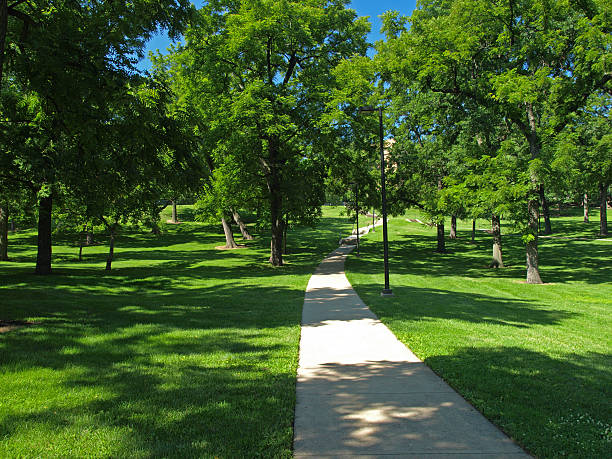 Marvin Grove path "Path in Marvin Grove on the campus of the University of Kansas, Lawrence, Kansas." lawrence kansas stock pictures, royalty-free photos & images