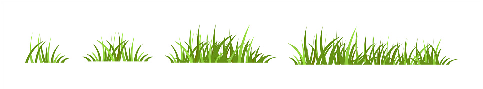 Green grass silhouette. Cartoon lines of plants and shrubs for boarding and framing, eco and organic logo element. Vector set spring field planting shapes lawn or borders garden, vector 10 eps.