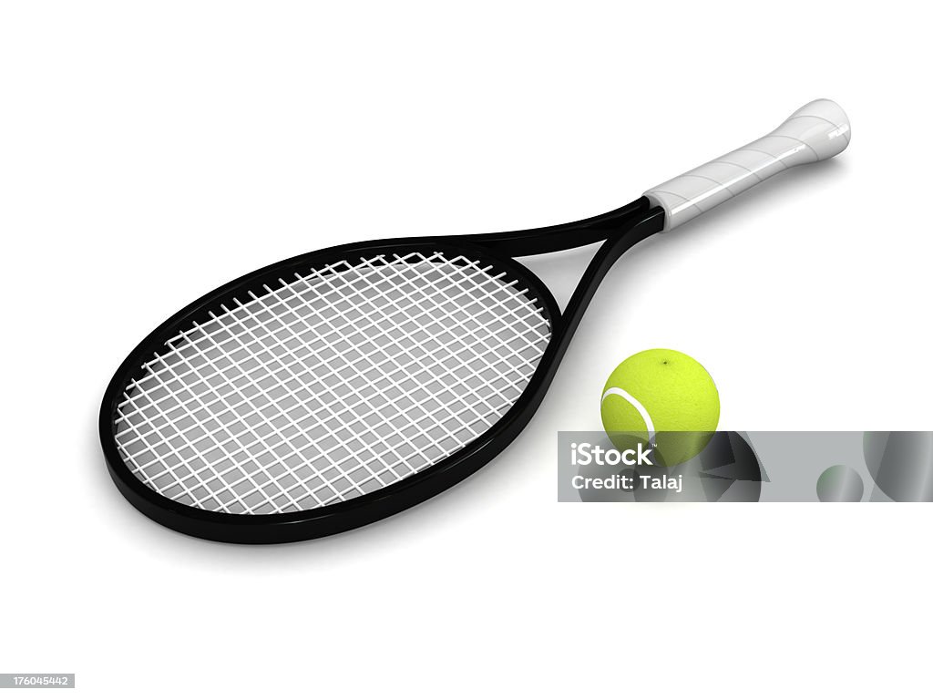 Tennis racquet with ball isolated on white background Activity Stock Photo