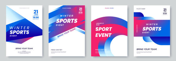 illustrazioni stock, clip art, cartoni animati e icone di tendenza di collezione di modelli di poster per festival di sport invernali. sfondo sportivo con grafica geometrica astratta e posto per il testo. banner per eventi invernali all'aperto. illustrazione vettoriale - avvenimento sportivo