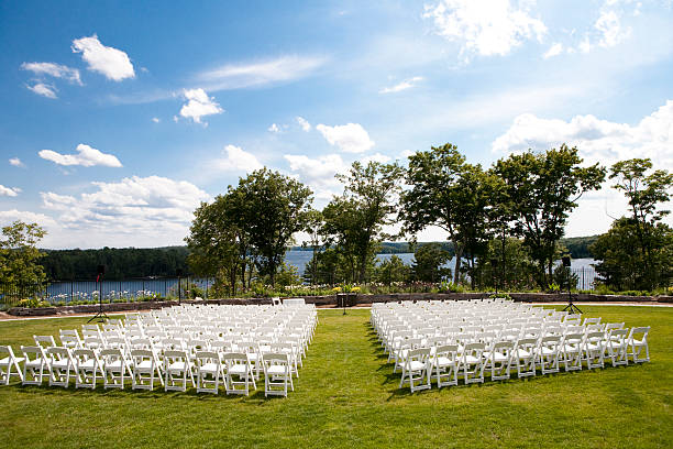 istock Rows of white chairs on a resort 176046696