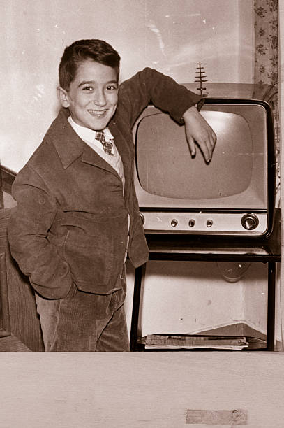 istock Boy and First TV in 1950. Sepia Toned 176046772