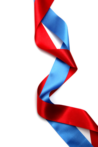 Red and blue ribbon on white background