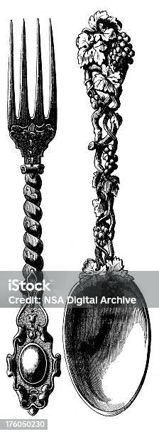Victorian Fork And Spoon Antique Design Illustrations Stock Illustration - Download Image Now