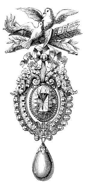 medaillon - brooch old fashioned jewelry rococo style stock-grafiken, -clipart, -cartoons und -symbole