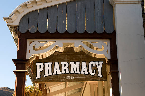 Old style Pharmacy sign in Arrowtown, New Zealand
