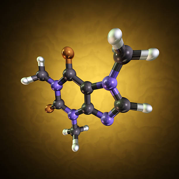 Molecule of Caffeine A molecular model of the stimulant caffeine against a brown background. caffeine molecule stock pictures, royalty-free photos & images