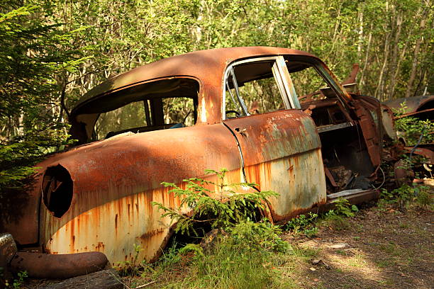 istock Wreck of a rusty classic car 176051115