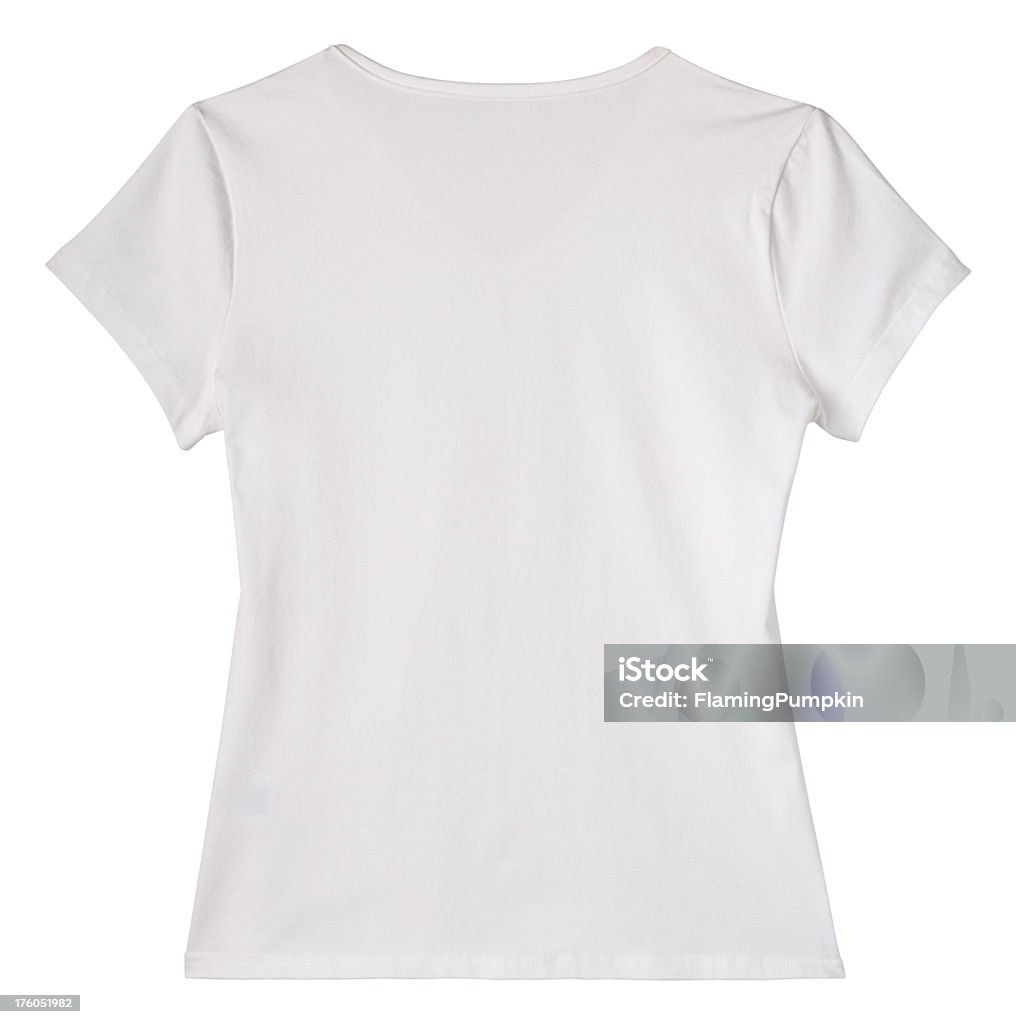 Femme dos blanc T-Shirt blanc avec un Tracé de détourage. - Photo de Sans personnage libre de droits