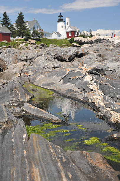 farol de reflexão - maine lighthouse reflection pemaquid point lighthouse imagens e fotografias de stock