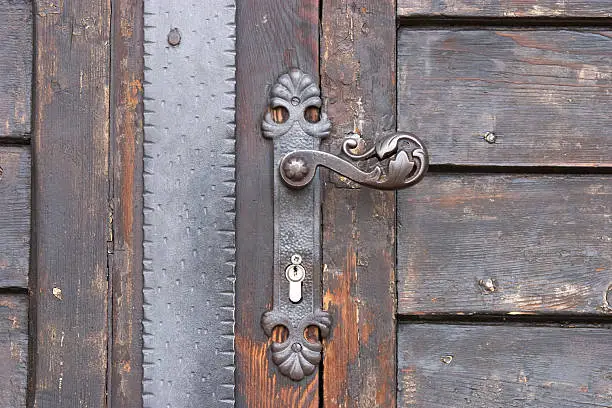 old door handle on wooden background