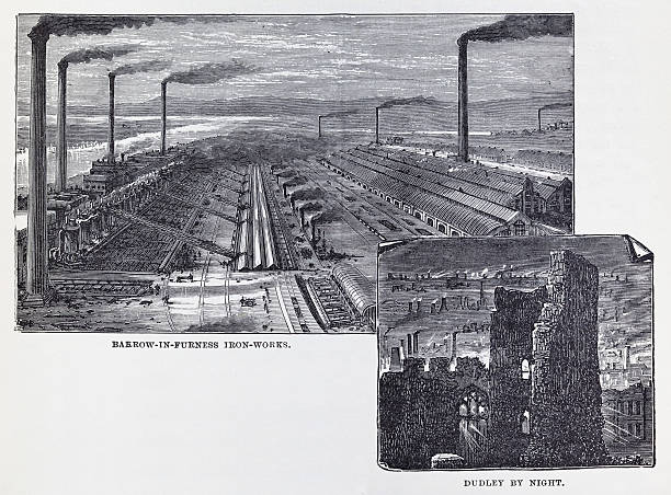 istock 19th century illustration of British iron works 176052275