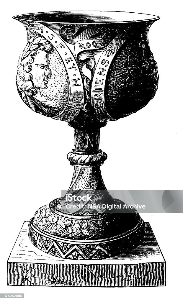 Royal vino Bowl/Antique cibo illustrazioni - Illustrazione stock royalty-free di Bottiglia di vino