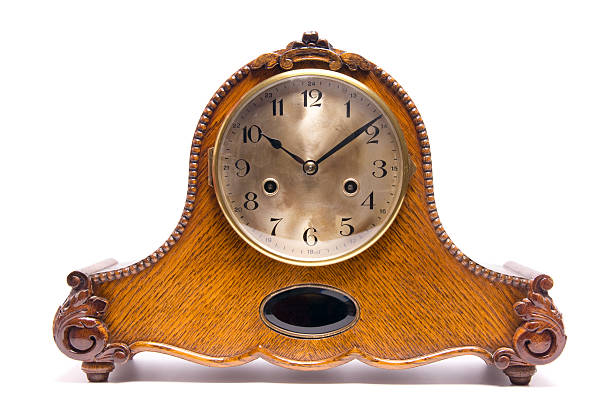 istock Antique wooden clock, isloated on white 176053784