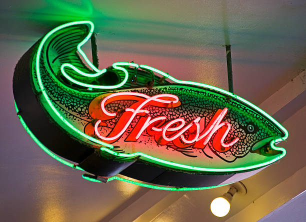 istock Neon sign at fish market 176054244