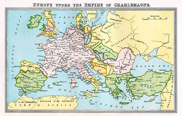 istock Vintage map 9th century Europe - Empire of Charlemagne 176055864