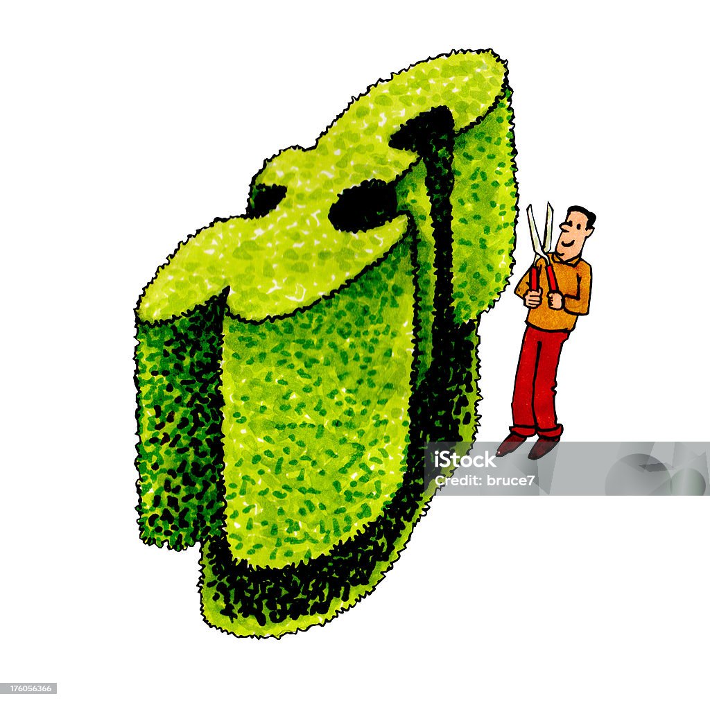 Hedge Fund A man stands proudly holding a pair of garden shears watching his hedge fund growing. Hedge is in the shape of a pound symbol. Magic marker sketch drawn by me. This is not a copy of anything else. Business stock illustration