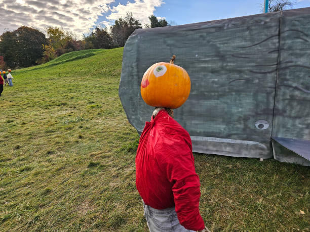 istock Pumpkin Scarecrow with red shirt 1760571134