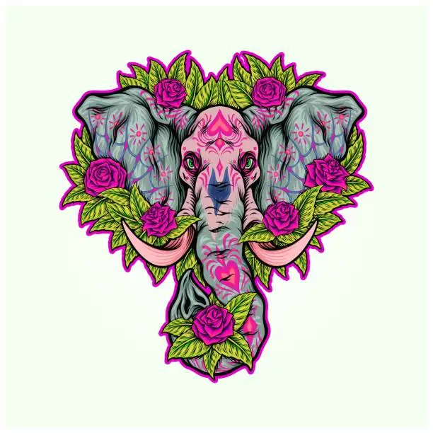 Vector illustration of Elephant floral sugar skull