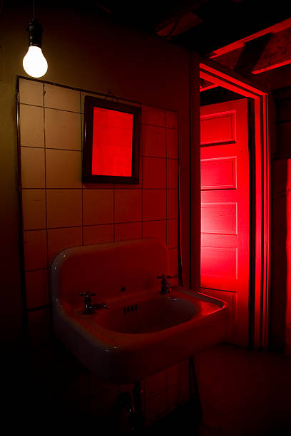 Bathroom with Scary Red Light, Nobody, Copy Space
