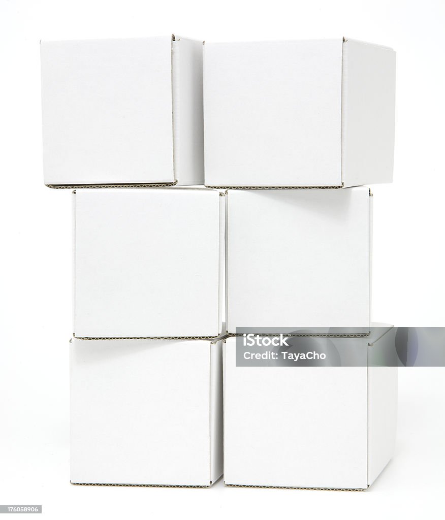 Six vide blanc cartons bottier et isolé - Photo de Blanc libre de droits