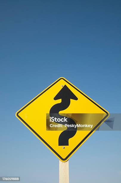 Road Sign Curves Ahead Stock Photo - Download Image Now - Arrow Symbol, Black Color, Blue