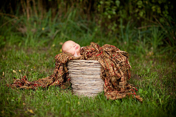istock Newborn Baby Outside in Basket With Textured Blanket 176059964