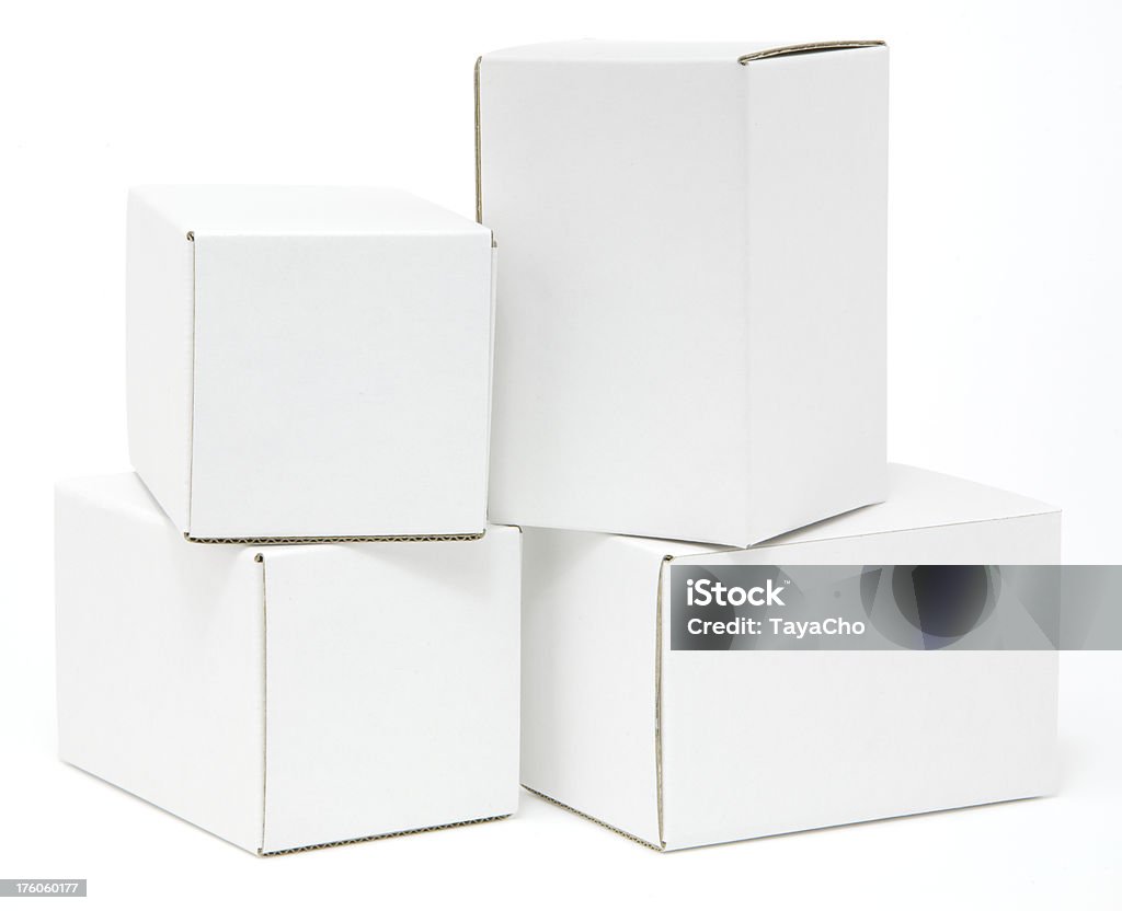 Quatro embalagens em branco branco isolado - Royalty-free Branco Foto de stock