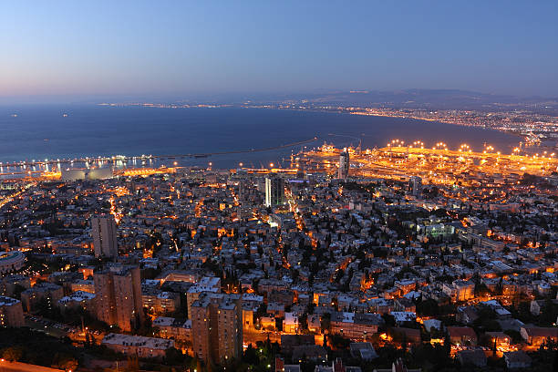 Haifa, Israel by night stock photo
