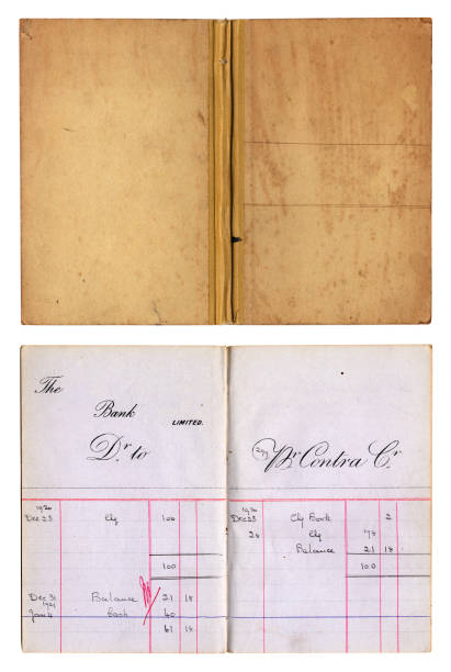 istock Old fashioned British bank book, inside spread and cover 176060469
