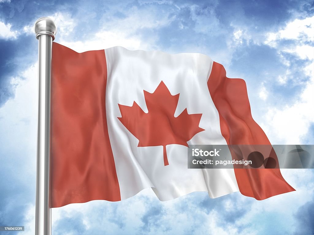 canadian flag waving on sky  Canada Stock Photo