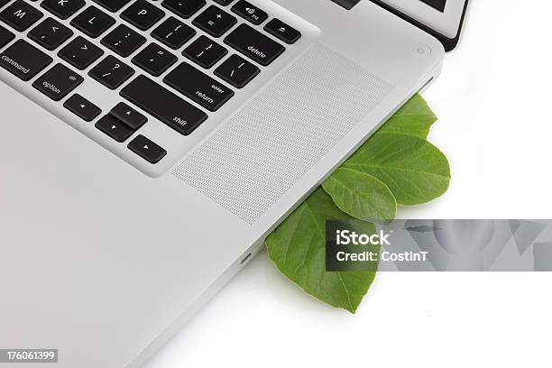 Green Technology Laptop And Leaf Concept Isolated On White Stock Photo - Download Image Now