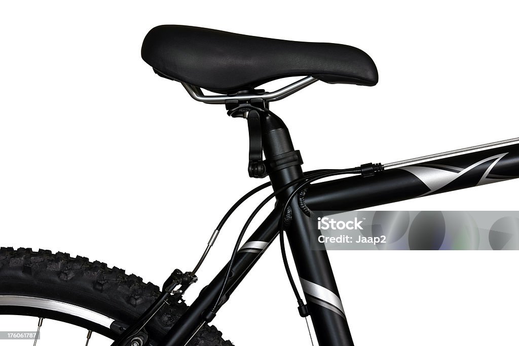 Selle fragmentent d'un black mountain bike, isolé sur fond blanc. - Photo de Cadre de vélo libre de droits