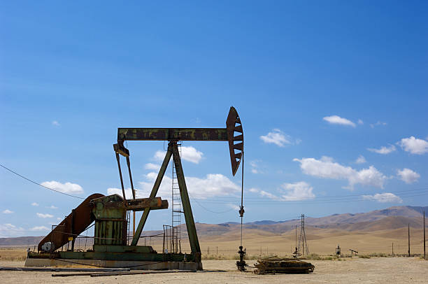 istock Oil Pumpjack with Clouds and Hills in Background 176062935