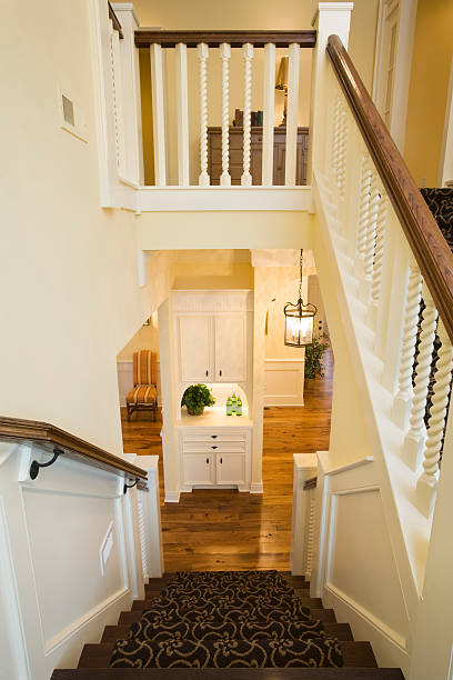 istock Elegant staircase with custom spindles and railing. 176063479