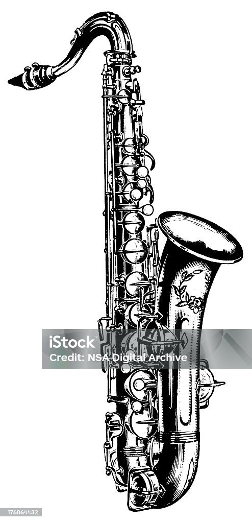 Saxofone/ilustrações musicais antigo - Ilustração de Saxofone - Instrumento de sopro de madeira royalty-free
